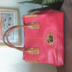 Vintage Dooney & Bourke Red Champ Tote with Tortoise Shell Duck